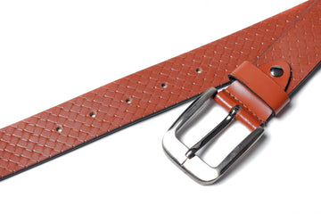 Men's Braid Emboss Leather Belt Tan